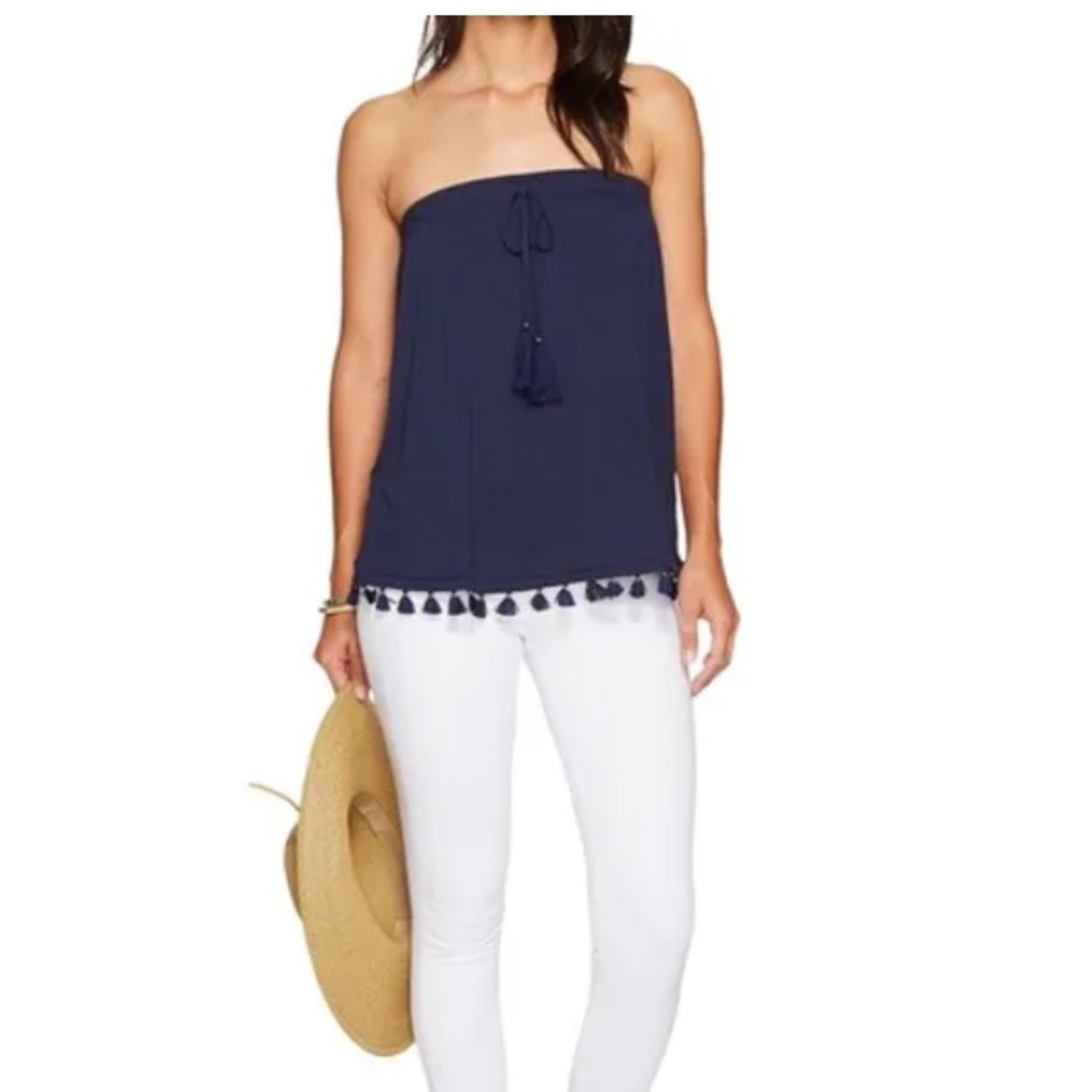 Lilly Pulitzer Palma Navy Blue Tassel Tube Top